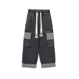 Men Jeans Retro Worn Jeans Multi-Pocket Work Pants Cropped Pants