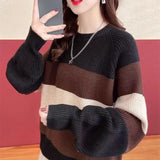 Women Knitwear Autumn and Winter Striped round Neck Sweater Loose Sweater