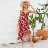 Women Date Dress Summer Sexy Suspender Dress Irregular Pattern Print Dress