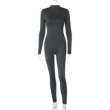 Women Jumpsuit Winter Slim-Fit Zipper Long Sleeve Jumpsuit