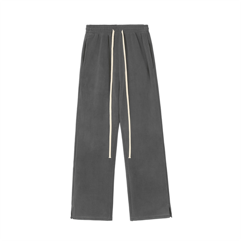 Men Sweatpants Loose Drawstring Straight-Leg Pants Thick Solid Color Sports Sweatpants