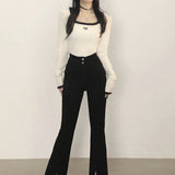 Women Knitted Pullover Square Collar White Knitwear Spring and Autumn Sweater