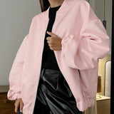 Women Trench Coat Autumn and Winter Satin Coat Pink Girl Loose