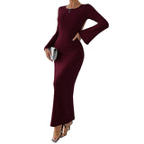 Women Dress Autumn and Winter Sheath Dress Long Sleeve Sexy Backless Dress