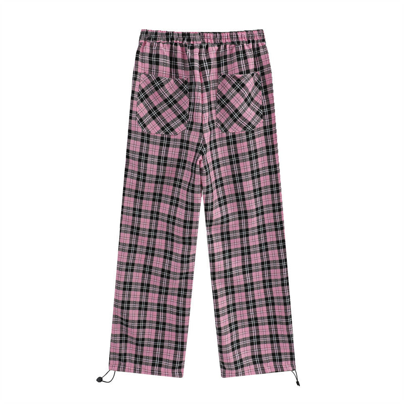Women Pants Color Matching Plaid Casual Pants Summer Loose Sports Straight Wide Leg Pants