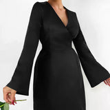 Women Dress Sexy V-neck Flare Sleeve Dress