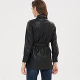 Women Leather Jacket Imitation Leather Shirt Single-Breasted Long Sleeve