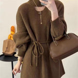 Women Knitwear Autumn and Winter Hollow-out Mid-Length Sweater Loose Sweater