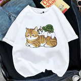 Kawaii Cat Women Print Funny T-shirt Girl Animal Y2K Fashion