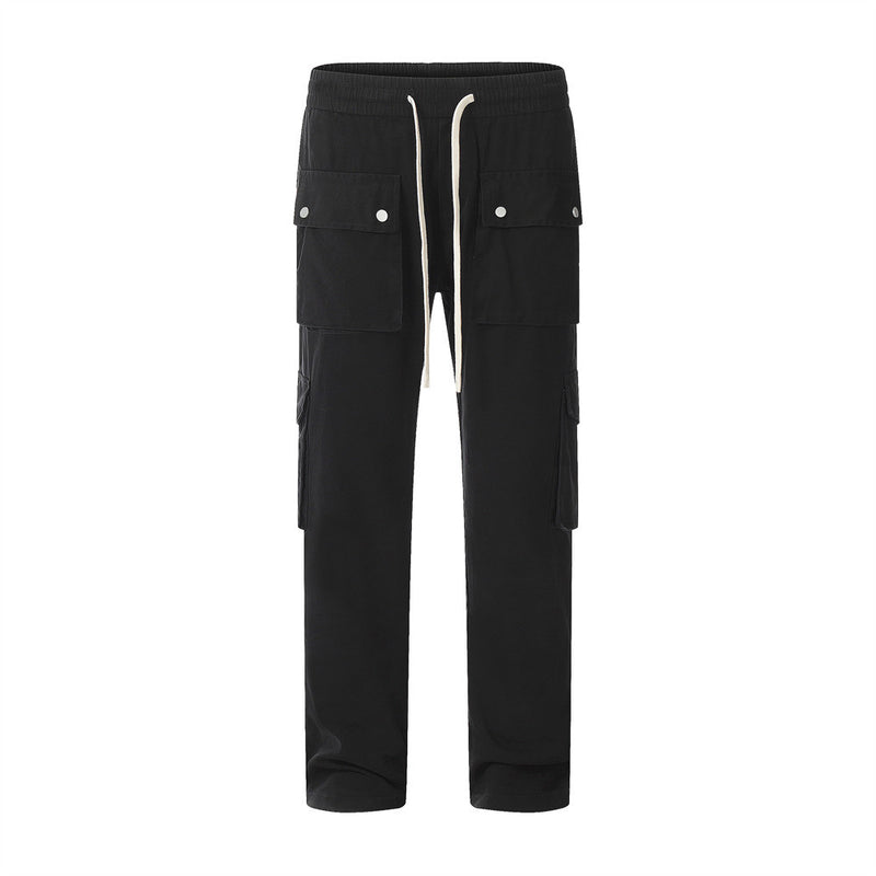 Men Sweatpants Multi-Pocket Workwear Style Casual Pants Men's Drawstring Elastic Waist Baggy Straight Trousers Trousers