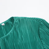 Women Dress Autumn and Winter Green Pleated Dress