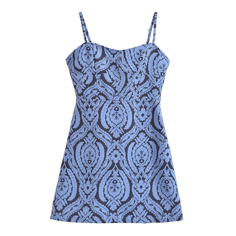 Women Dresses Summer Retro Spaghetti Straps Dress Backless Sexy (Xds0414)