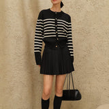 Women Knitted Cardigan Striped Knitted Cardigan Coat Autumn and Winter Retro Long-Sleeved Top