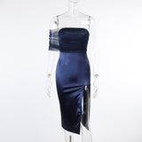 Women Dresses Spring Sexy Slit Skirt Satin Split Dress