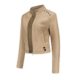 Red Leather Jacket Women's Rivet Leather Coat Spring and Autumn Jacket