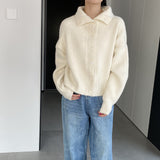 Women Cardigan Sweater Autumn Turtleneck Lapel Sweater Cardigan Loose Button 3ty942