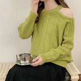 Women Knitwear Fall/Winter Hollow out Shoulder-Baring Knitwear Loose Sweater