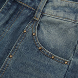 Women Pants Decorative Rivets Flared Jeans Wide Leg Trousers