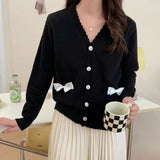 Women Knitwear Autumn and Winter Bow Pocket Sweater Loose Knitted Cardigan