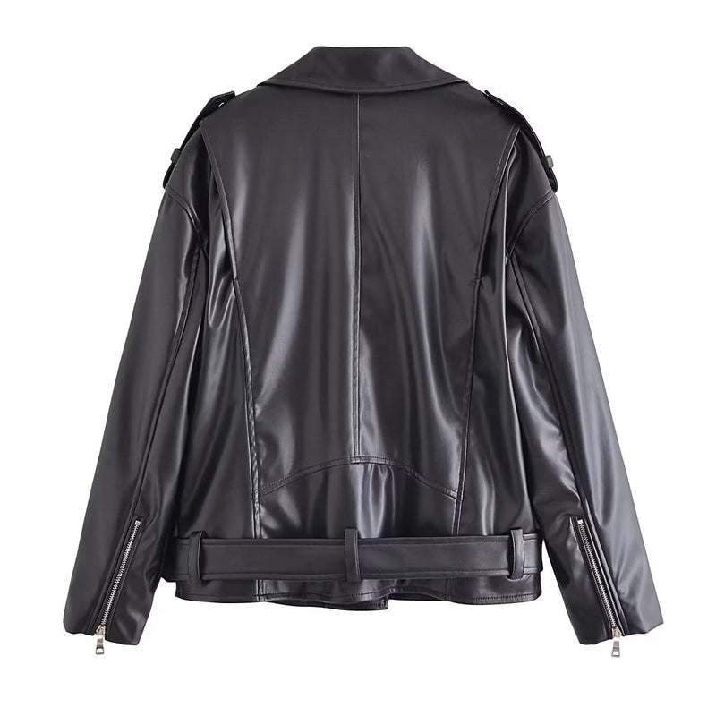Women Leather Jacket Slim-Fitting Biker Pu Jacket Coat