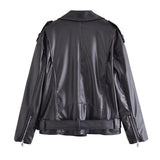 Women Leather Jacket Slim-Fitting Biker Pu Jacket Coat