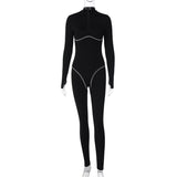 Women Jumpsuit Winter Slim-Fit Zipper Turtleneck Long Sleeve Jumpsuit