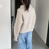 Women Cardigan Sweater Autumn Turtleneck Lapel Sweater Cardigan Loose Button 3ty942