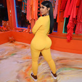 Women Jumpsuit Spring Lapel Zipper Slim Fit Long Sleeve Jumpsuit