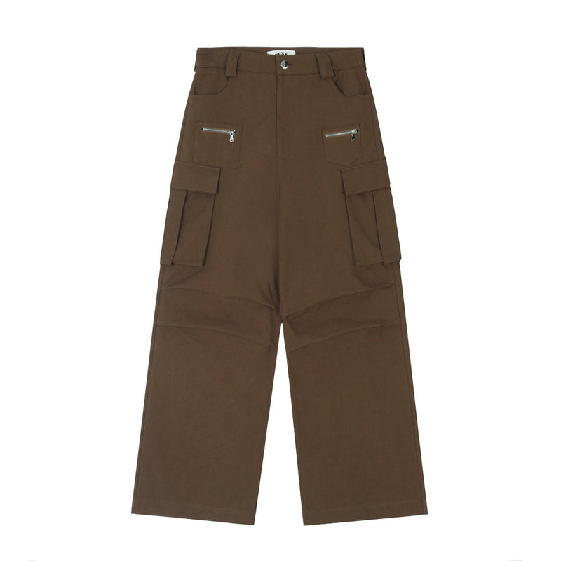 Men Sweatpants Multi-Pocket Cargo Pants Punk Hip Hop Casual Loose Sports Wide Legs Straight-Leg Trousers