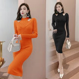 Women Maxi Dress Autumn and Winter off-the-Shoulder Slim Knit Dress