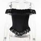 Women Tops Summer Slim Fit T-shirt Sexy Lace Top