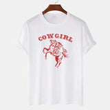 Fashion CowGirl graphic T-shirts Summer Short Sleeve