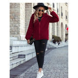 Women Trench Coat Fall Winter Hooded Long Sleeve Loose Zip Double-Sided Velvet Casual Jacket