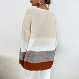 Women Knitted Sweater Autumn and Winter round Neck Contrast Color Knitwear Sweater