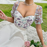 Women Party Tops Sexy Backless Embroidered T-shirt Top