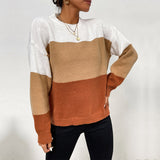 Women Knitted Sweater Autumn Leisure Women's Loose Color Matching Long Sleeve Pullover