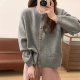 Women Knitwear Spring and Autumn round Neck Sweater Loose Knitted Cardigan