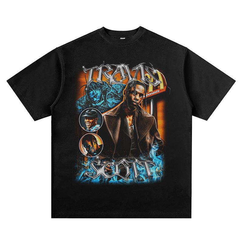 Mens Vintage Rock Band T-Shirt Casual Loose Cartoon Short Sleeve