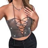 Women Party Tops Sexy Cutout Metal Short Vest