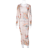 Women Dresses Summer Mesh Printed Sexy round Neck Dress