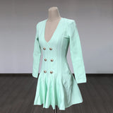 Women Evening Dress Double Breasted Dress Bandage Gown V-neck