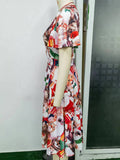 Women Evening Gown Sexy Casual V-neck Swing Printed Dress