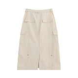 Women Long Skirt Multi-Pocket Skirt XINGX Rivet A- line Skirt
