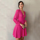 Women Dress Autumn and Winter V-neck Puff Sleeve Mini Dress