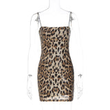 Women Dresse Leopard Print Sling Dress Hip Skirt Skirt