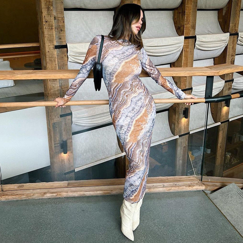 Women Dresse Long Dress Long Sleeve Dress round Neck