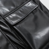 Unisex Winter Cotton Coat Three-Dimensional Turn-down Collar Leather Jacket Retro Loose Pu Leather Jacket