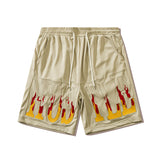 Men Shorts Flame Letter Embroidered Casual Shorts