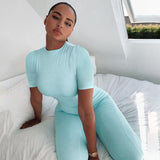 Women Jumpsuit Spring Short Sleeve Zipper Sports Yoga Jumpsuit (Hawthaw0412)