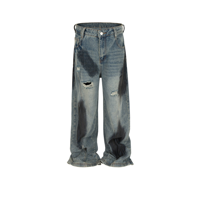MIJKO Mens Vintage Pants MIJKO Luckme Old Straight Wide Leg Jeans